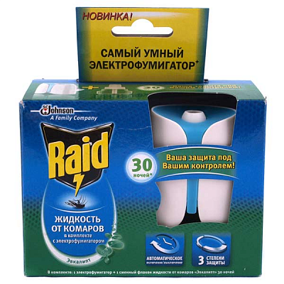 Фумігатор Raid з регулятором, таймером та рідиною Евкаліпт 30 ночей
